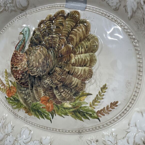 Turkey Platter Rustic Melamine Serving Thanksgiving 18.5 x 14.25” Rachel Ashwell - Picture 3 of 8